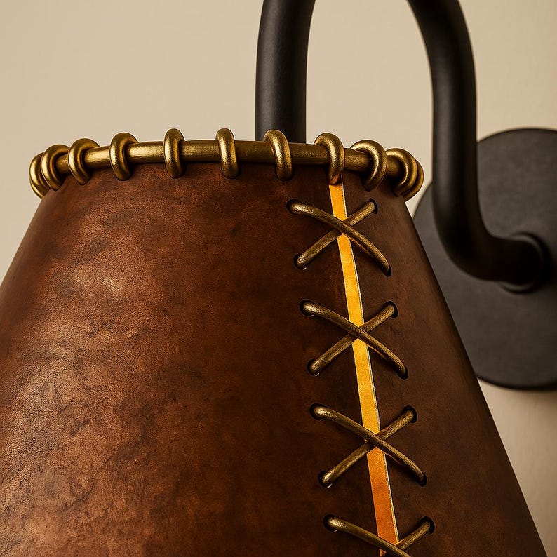 Handmade Rustic Oxidized Copper Wall Sconce – Patina Farmhouse Copper Sconce – Unique Stitch Detail Indoor Outdoor Light Fixture
