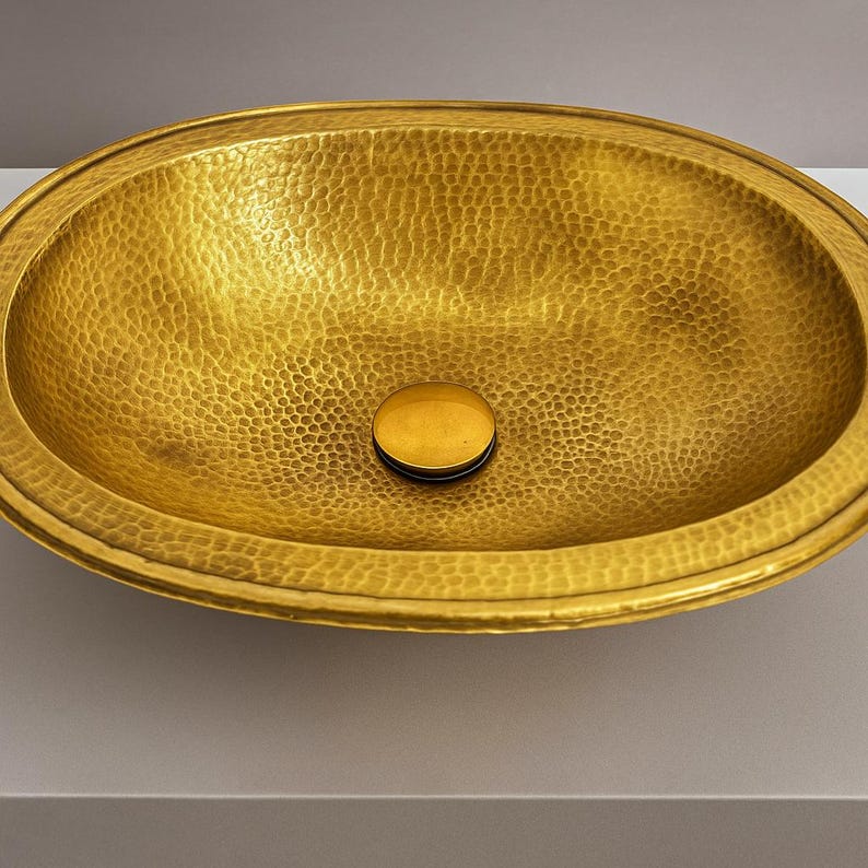 Handmade golden brass vessel sink for indoor or outdoor vanity