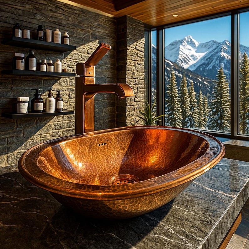 Handmade hammered copper sink for drop-in or overmount install