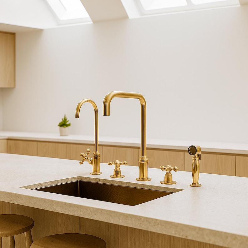 High arc swivel brass faucet with sprayer attachment

