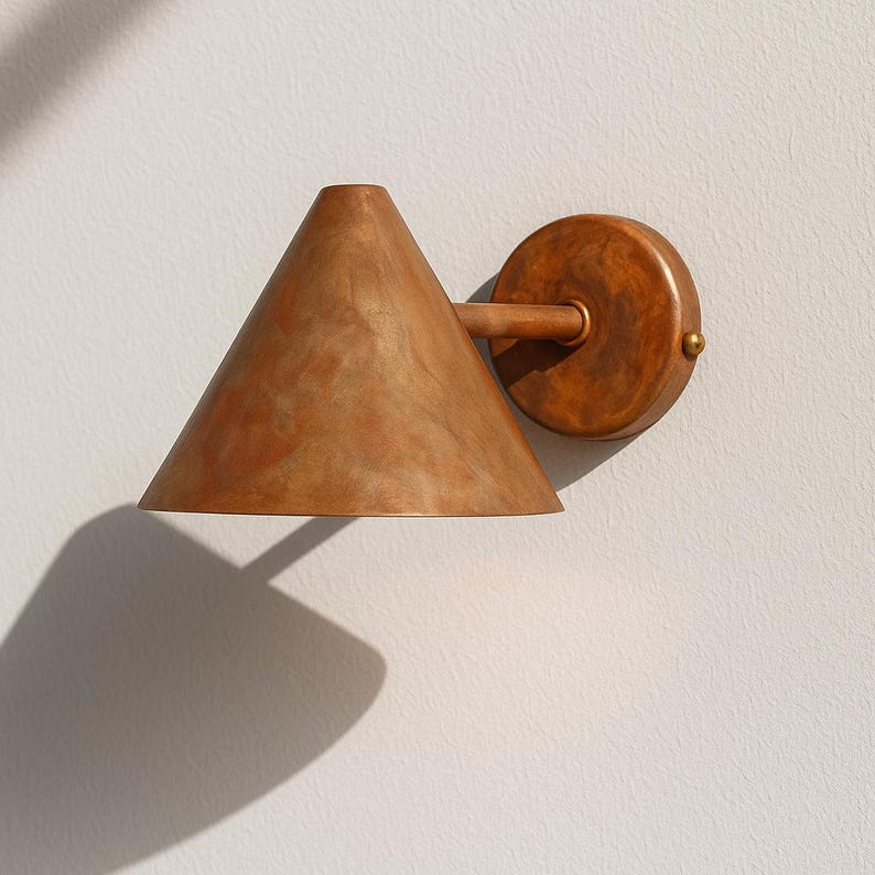 Indoor outdoor copper wall sconce with mid-century modern style – brushed finish light

