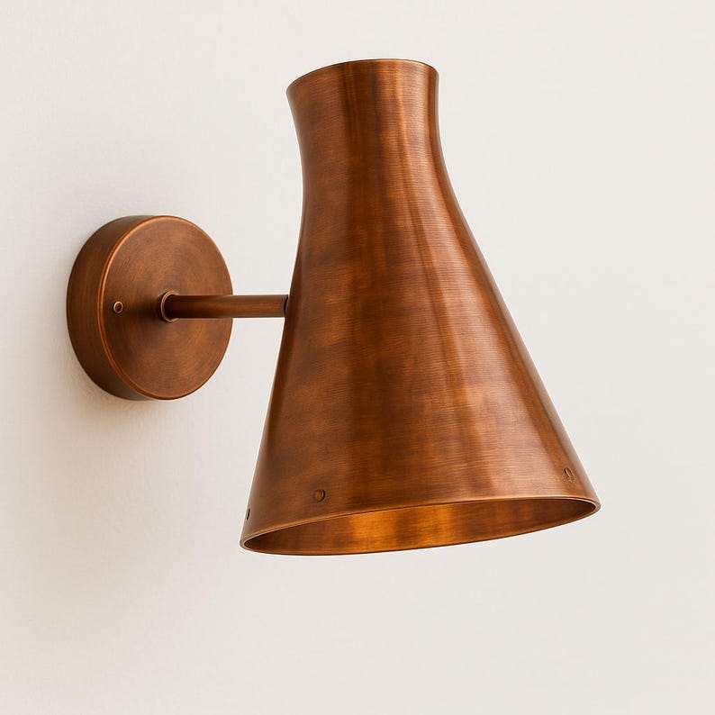 Indoor outdoor handcrafted copper wall sconce – brushed conical light fixture

