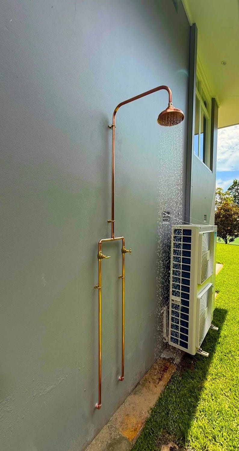 Industrial Style Wall Mounted Outdoor Shower with Brass Fittings

