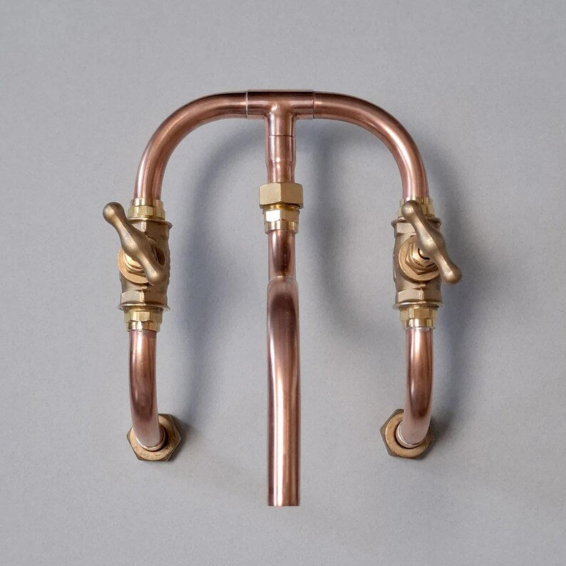 Industrial copper wall mount faucet handmade with brass valves

