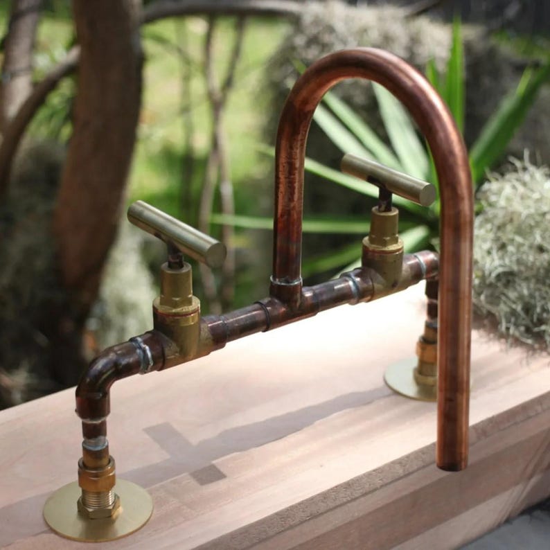 Industrial farmhouse copper faucet with brass valves

