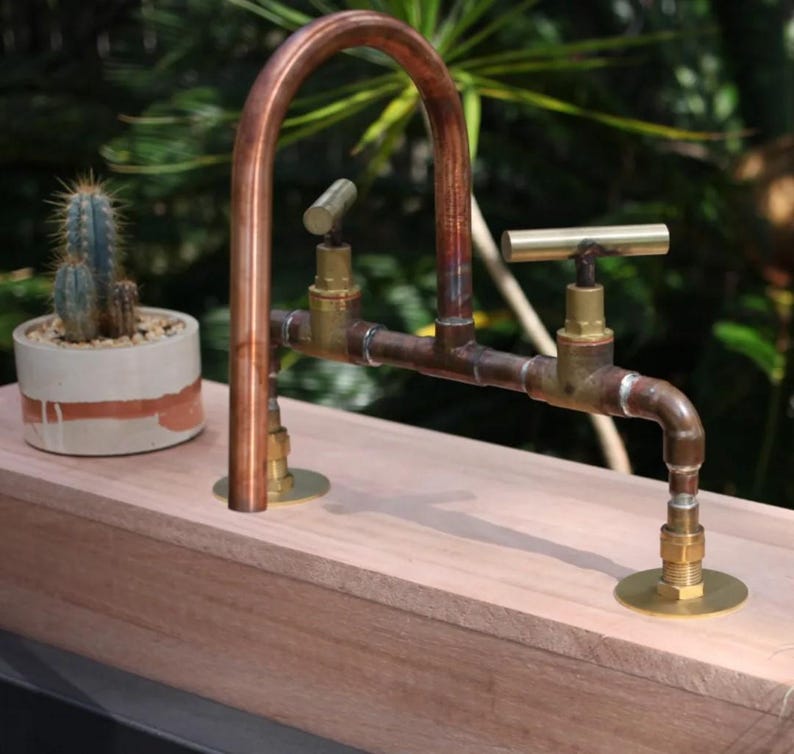 Industrial farmhouse copper faucet with brass valves

