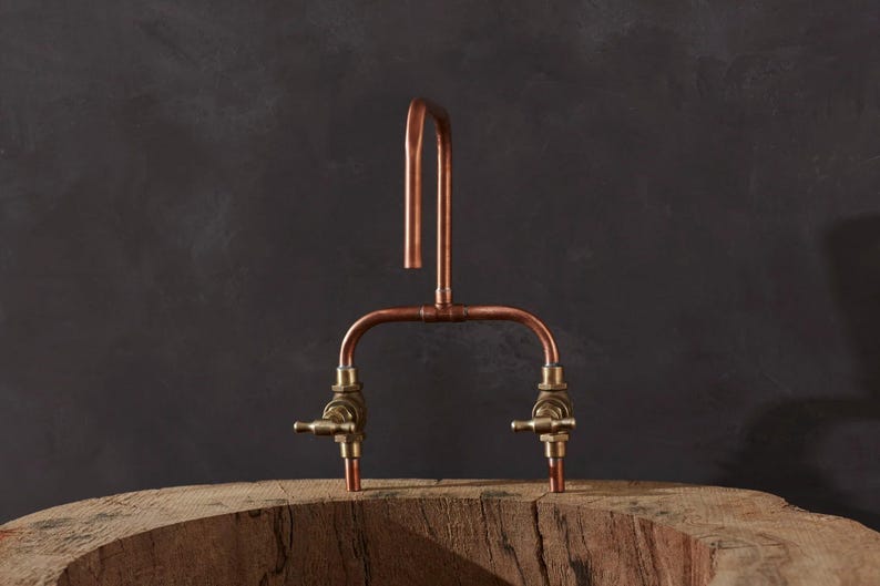 Industrial style handmade faucet in copper and brass

