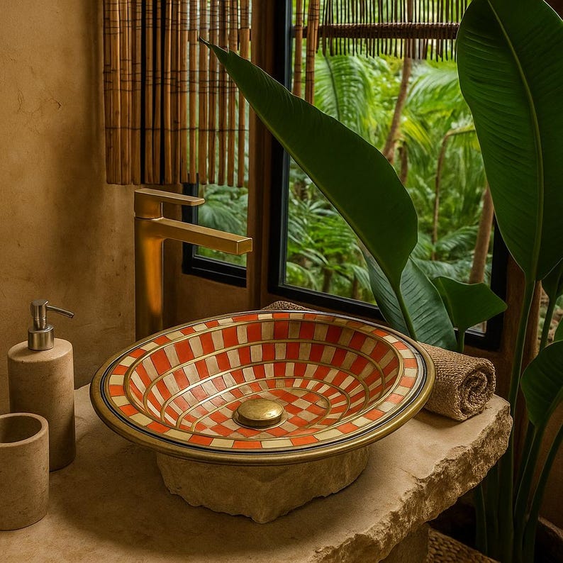Luxury handcrafted resin and brass oval sink