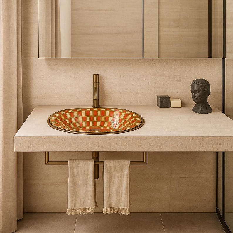 Luxury handcrafted resin and brass oval sink