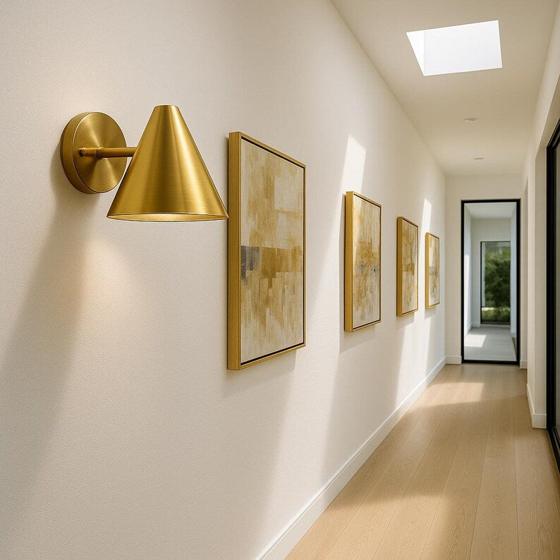 Mid-century modern brushed brass wall light – indoor outdoor use

