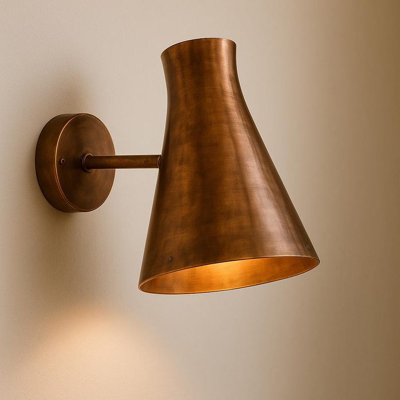 Indoor outdoor handcrafted copper wall sconce – brushed conical light fixture

