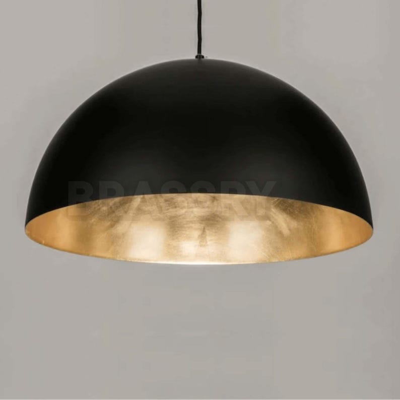 Modern Black and Gold Pendant Light – Handmade Dome Ceiling Light for Kitchen Island, Dining Room or Modern Boho Interiors

