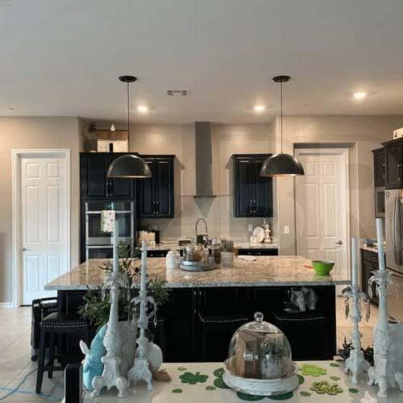 Modern Black and Gold Pendant Light – Handmade Dome Ceiling Light for Kitchen Island, Dining Room or Modern Boho Interiors
