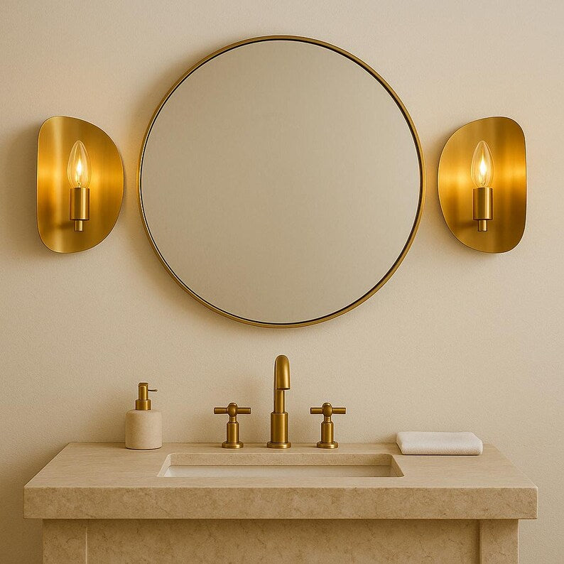 Modern smooth Brass Wall Sconce, Handmade Gold Tone Minimalist Light Fixture, Contemporary Farmhouse Indoor Accent Brushed Cooper Sconce
