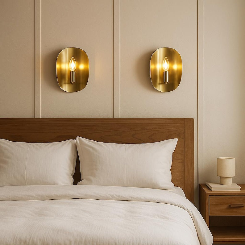 Modern smooth Brass Wall Sconce, Handmade Gold Tone Minimalist Light Fixture, Contemporary Farmhouse Indoor Accent Brushed Cooper Sconce

