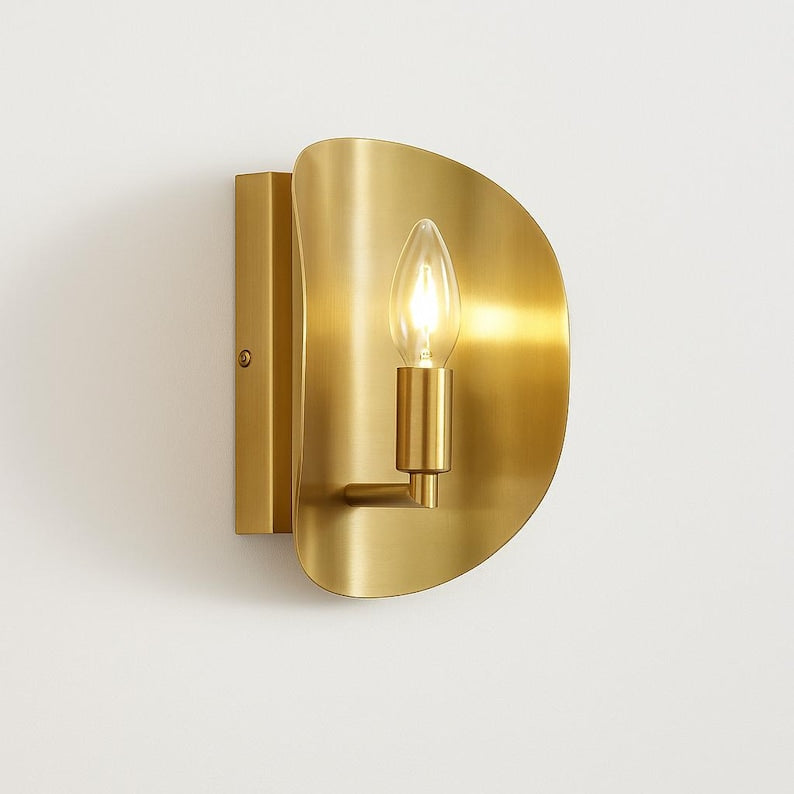 Modern smooth Brass Wall Sconce, Handmade Gold Tone Minimalist Light Fixture, Contemporary Farmhouse Indoor Accent Brushed Cooper Sconce
