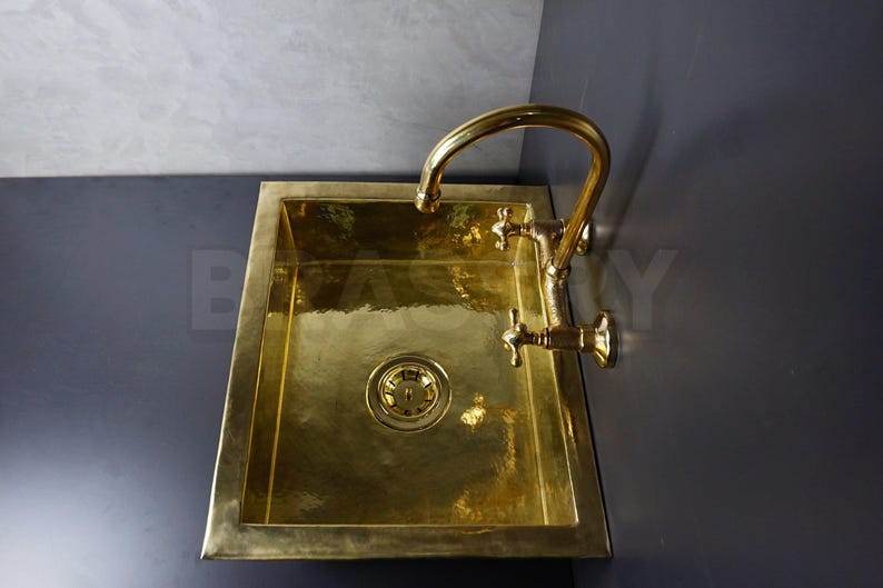 Moroccan Brass Kitchen Sink, Hand Hammered Unlacquered Brass Undermount Sink, Single Bowl Copper Sink, Rustic Farmhouse Bar & Vanity Sink
