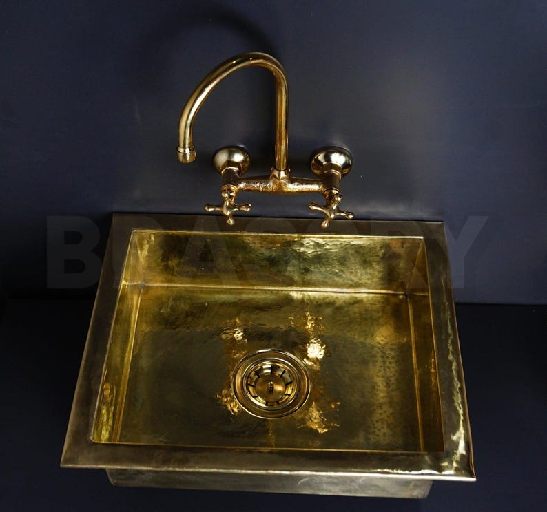 Moroccan Brass Kitchen Sink, Hand Hammered Unlacquered Brass Undermount Sink, Single Bowl Copper Sink, Rustic Farmhouse Bar & Vanity Sink
