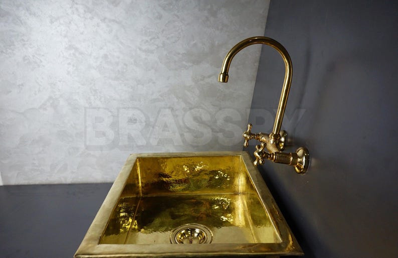 Moroccan Brass Kitchen Sink, Hand Hammered Unlacquered Brass Undermount Sink, Single Bowl Copper Sink, Rustic Farmhouse Bar & Vanity Sink
