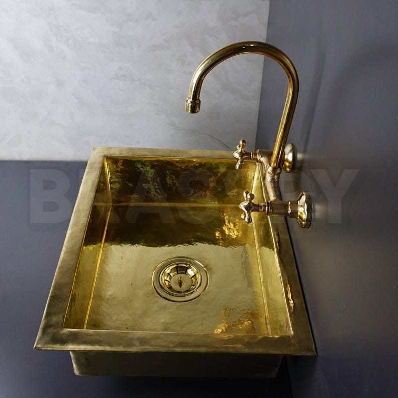 Moroccan Brass Kitchen Sink, Hand Hammered Unlacquered Brass Undermount Sink, Single Bowl Copper Sink, Rustic Farmhouse Bar & Vanity Sink
