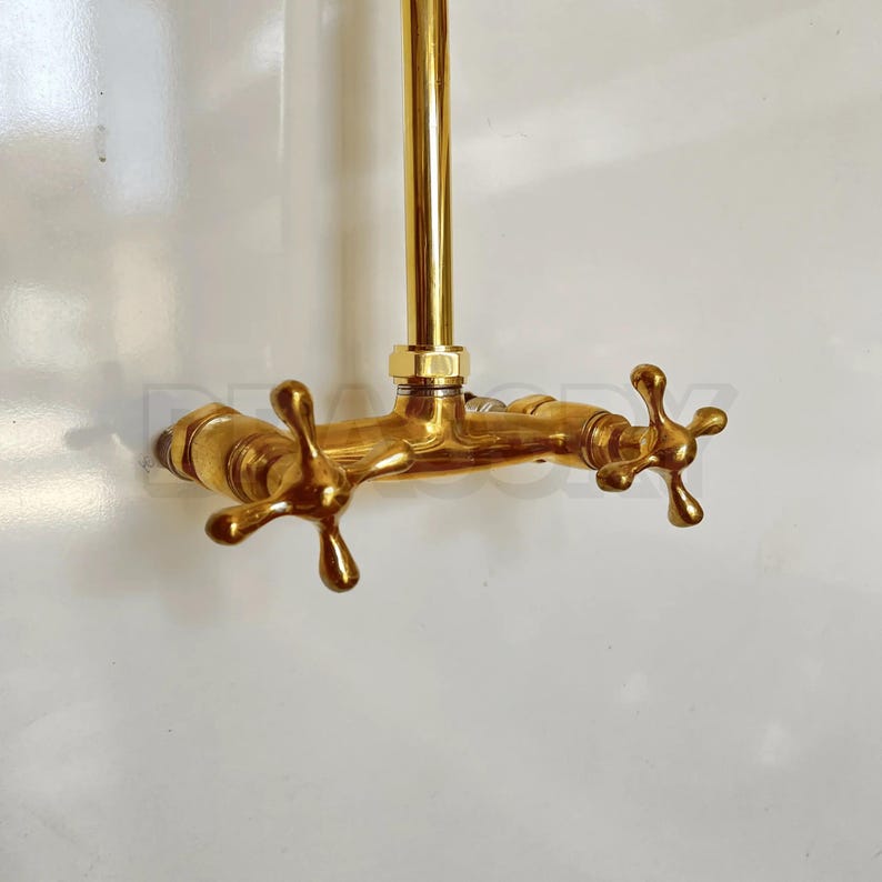 Moroccan Hammam inspired wall-mounted brass rain shower system

