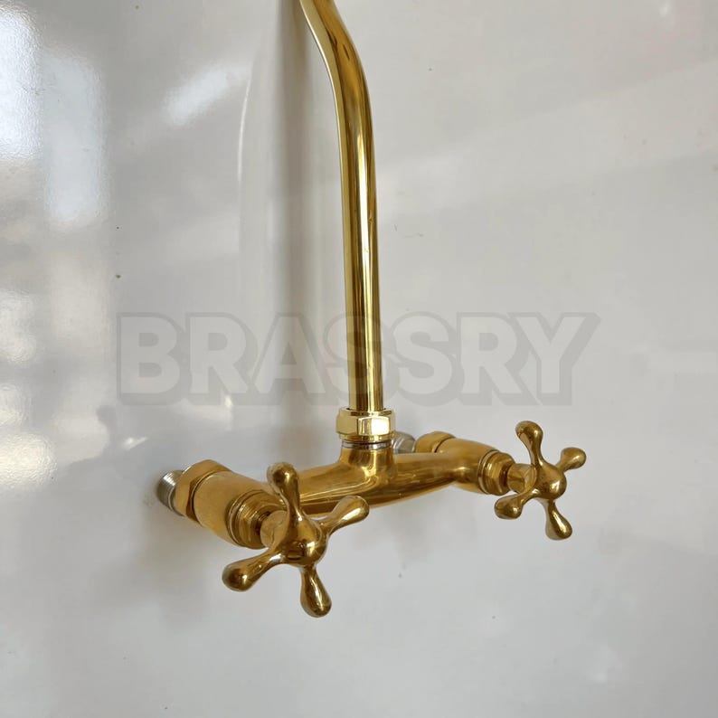 Moroccan Hammam inspired wall-mounted brass rain shower system

