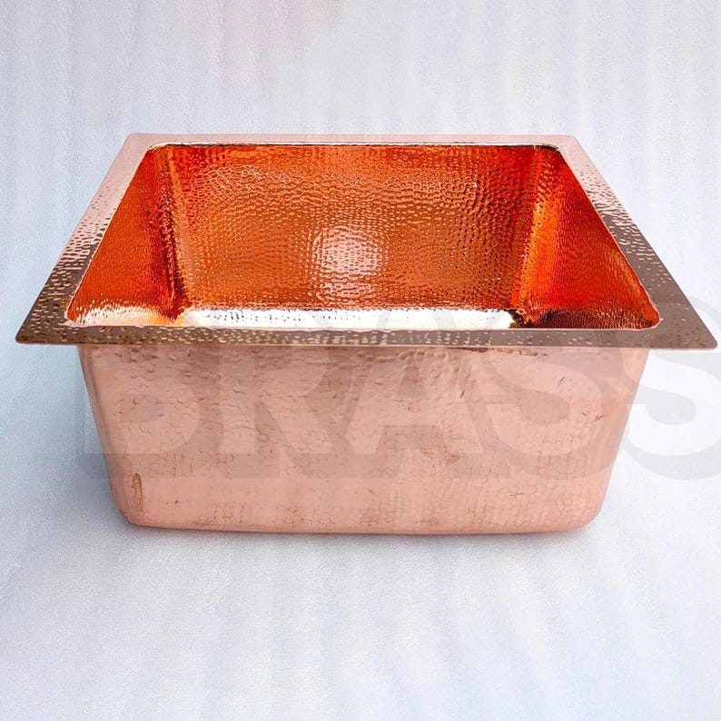 Moroccan Hammered Antique Copper Bar Sink style – Square Drop-In Unlacquered Kitchen Prep Sink – Copper Utility Basin Handmade Luxury
