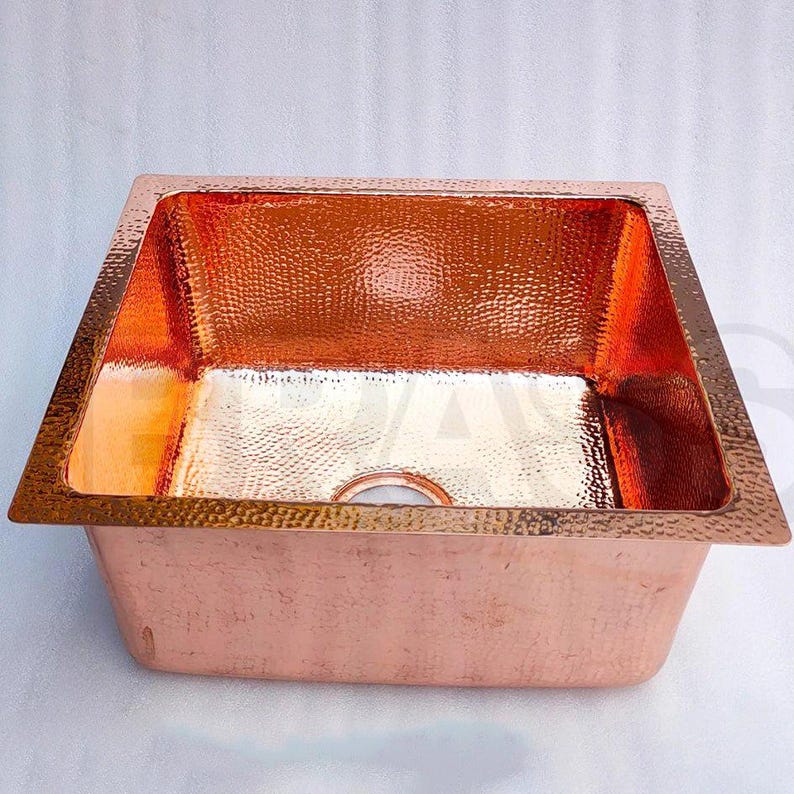 Moroccan Hammered Antique Copper Bar Sink style – Square Drop-In Unlacquered Kitchen Prep Sink – Copper Utility Basin Handmade Luxury
