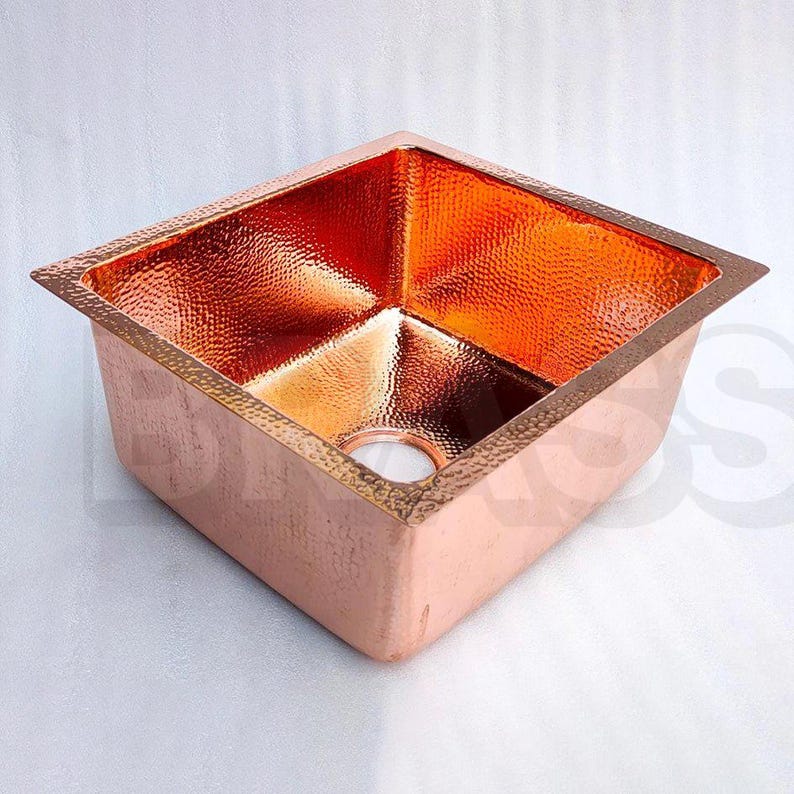 Moroccan Hammered Antique Copper Bar Sink style – Square Drop-In Unlacquered Kitchen Prep Sink – Copper Utility Basin Handmade Luxury
