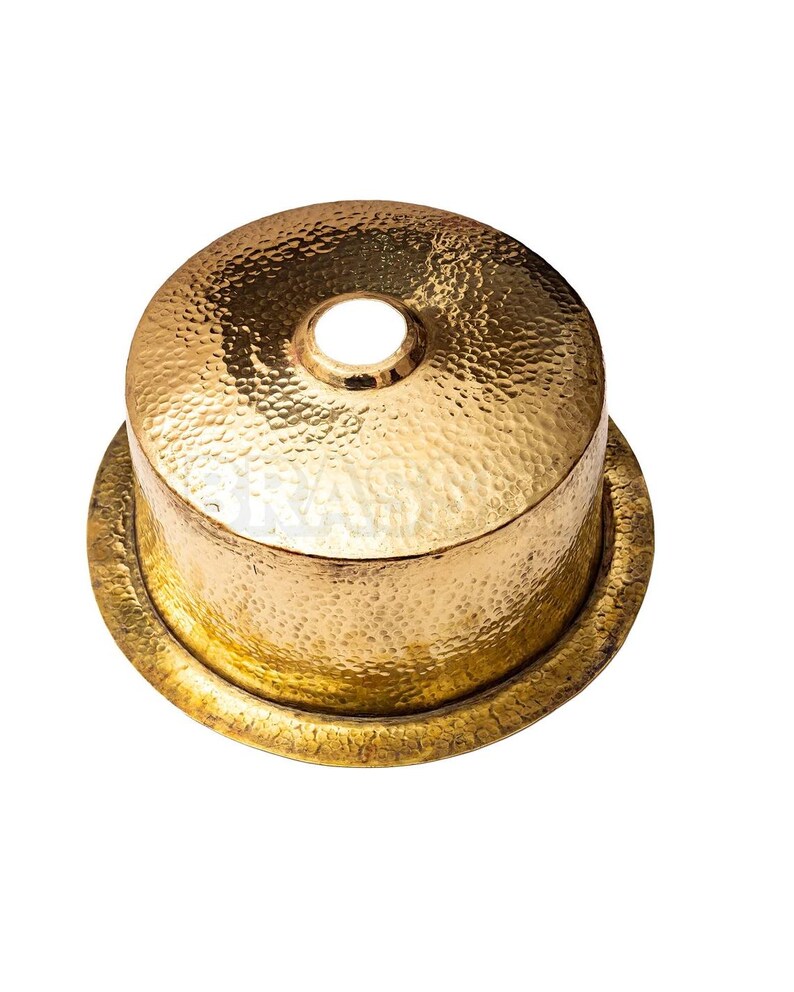 Moroccan Hammered Brass Bar Sink, Round Drop-In Unlacquered Kitchen Prep Sink, Gold Copper Utility Basin Handmade Luxury Copper Bar vessel
