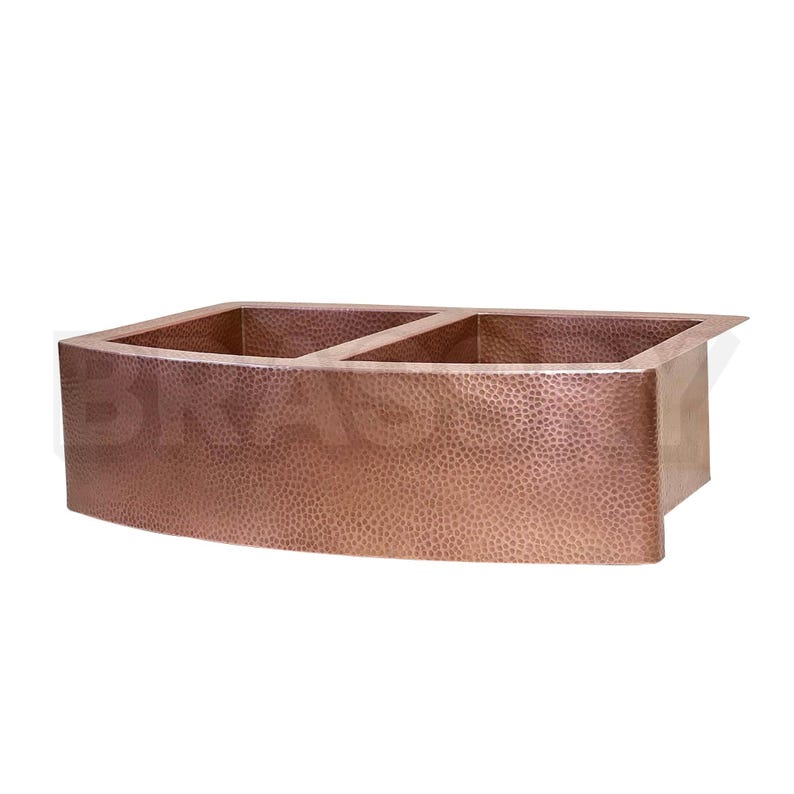 Moroccan Hammered Copper Farmhouse Sink with Drainboard – Handcrafted Double Bowl Apron Front Kitchen Sink