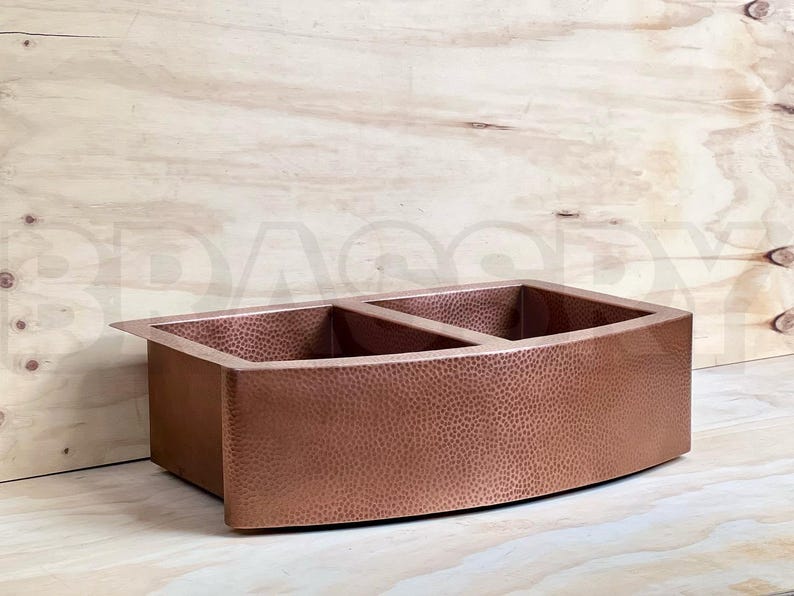 Moroccan Hammered Copper Farmhouse Sink with Drainboard – Handcrafted Double Bowl Apron Front Kitchen Sink
