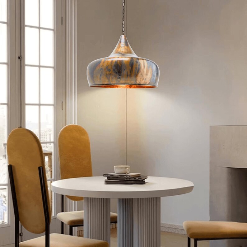 Moroccan dome pendant with multicolor copper finish

