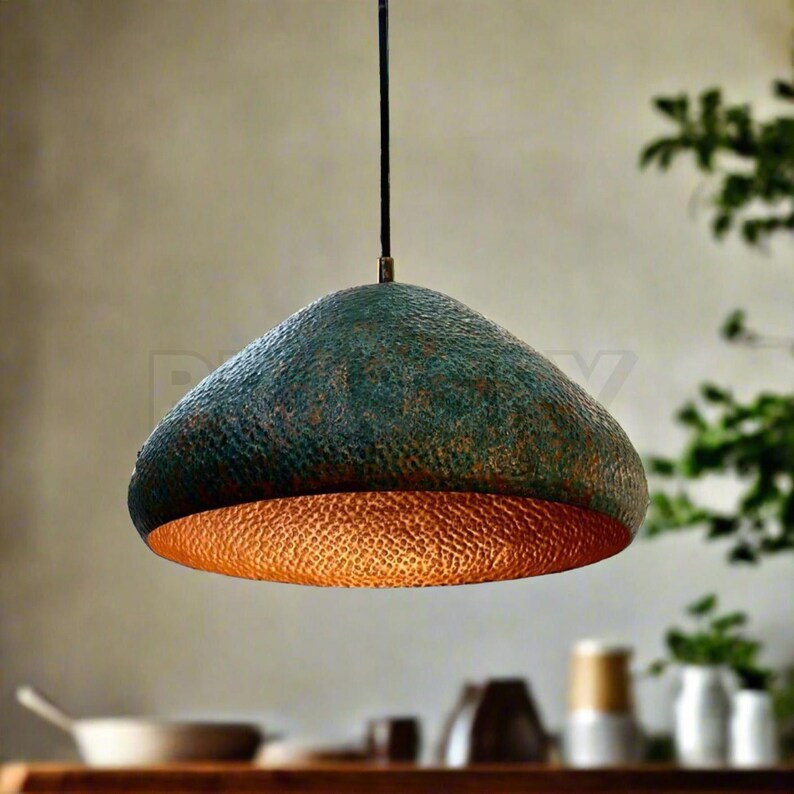 Moroccan hammered copper dome pendant light in aged finish – handmade