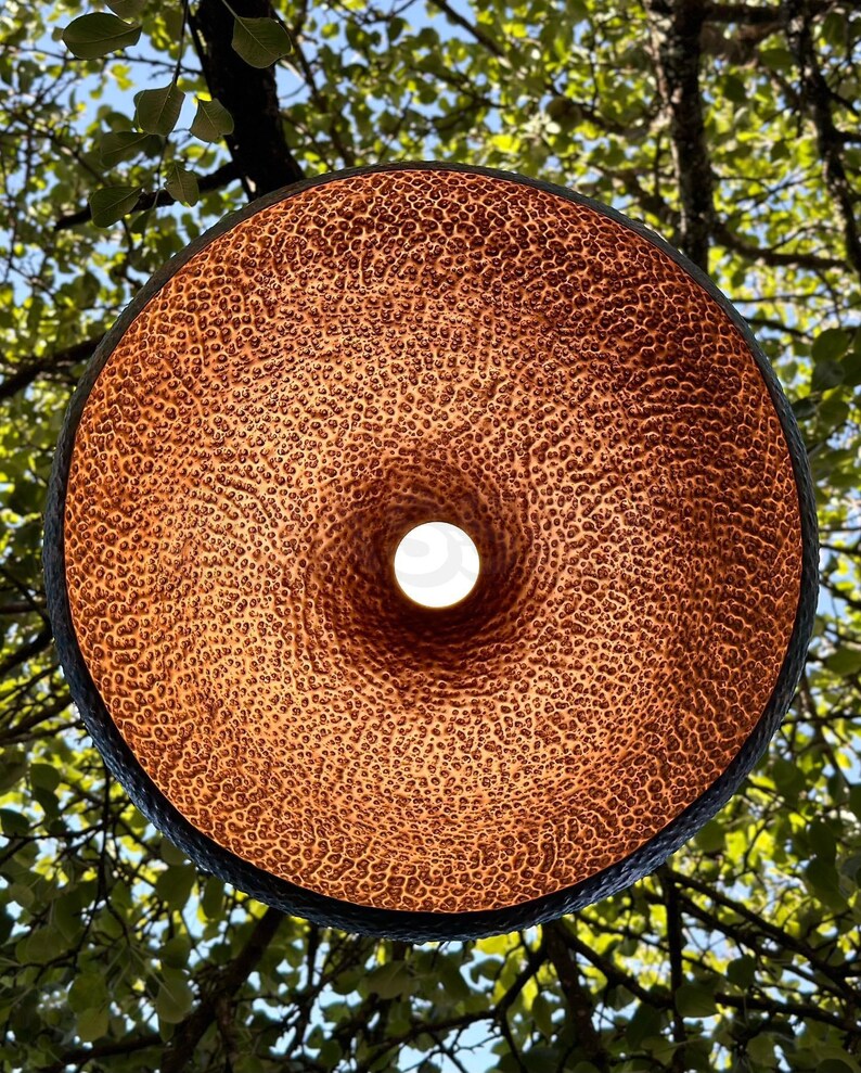 Moroccan hammered copper dome pendant light in aged finish – handmade