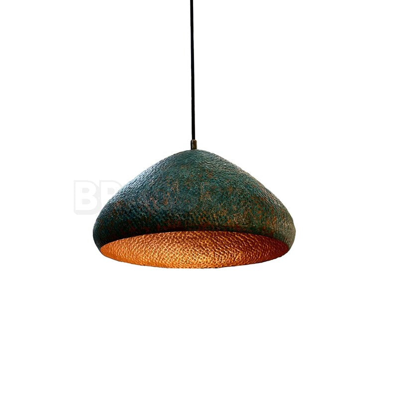 Moroccan hammered copper dome pendant light in aged finish – handmade