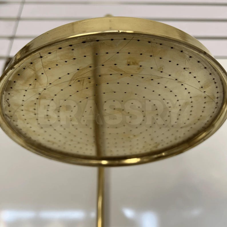 Moroccan unlacquered brass rain shower system with round head

