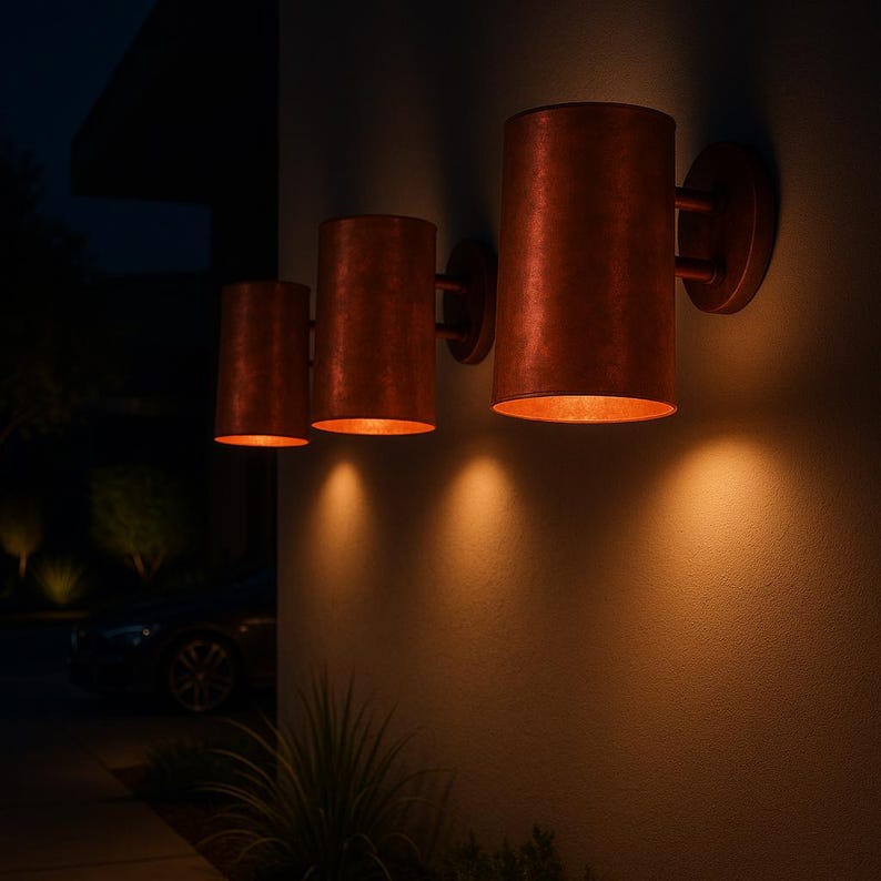 Outdoor Moroccan Copper Wall Sconce – Handcrafted Artisan Solid Copper Architectural Fixture, Rustic Exterior Wall Fixture for Entryway
