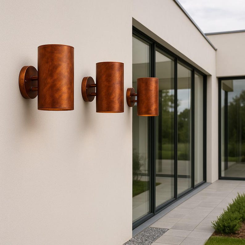 Outdoor Moroccan Copper Wall Sconce – Handcrafted Artisan Solid Copper Architectural Fixture, Rustic Exterior Wall Fixture for Entryway

