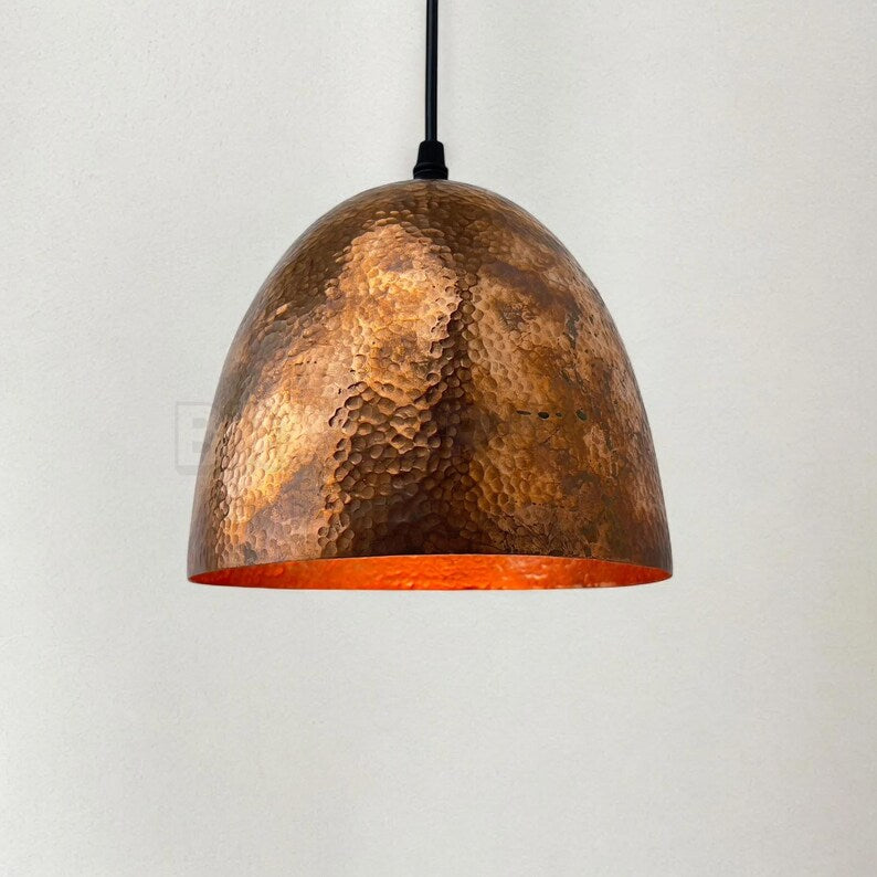 Rusted Moroccan hammered copper pendant light

