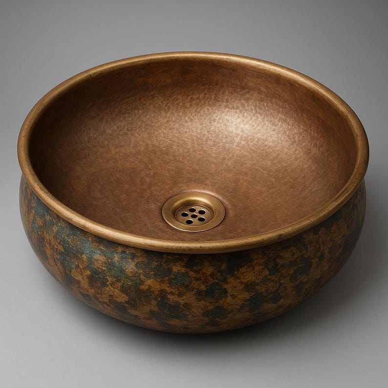 Rustic modern vanity bowl sink with golden hammered interior