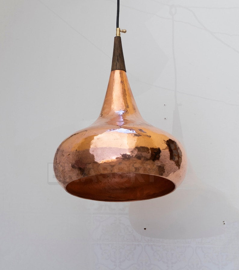 Burnished copper dome pendant for porch or interior lighting

