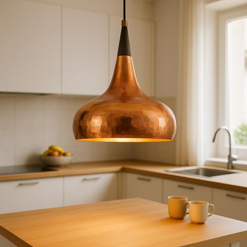Burnished copper dome pendant for porch or interior lighting


