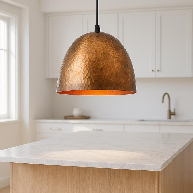 Rusted Moroccan hammered copper pendant light

