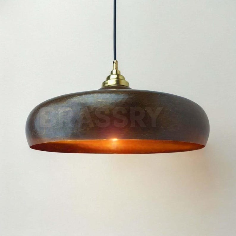 Rustic Moroccan hammered copper dome pendant light with aged finish

