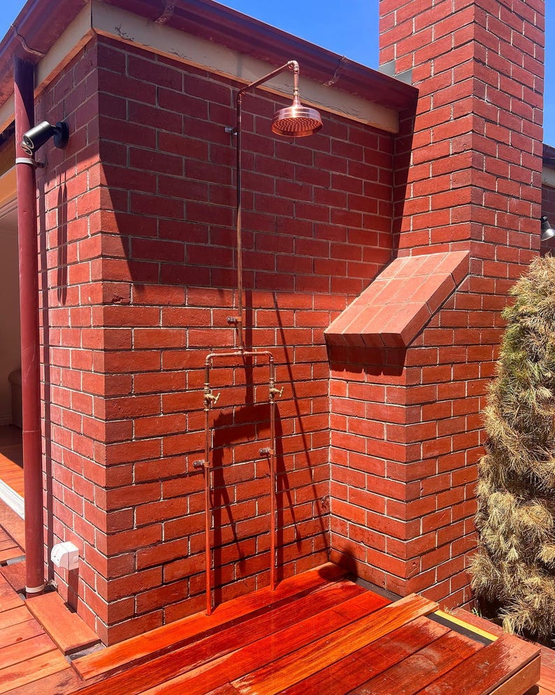 Rustic Outdoor Shower Kit with Copper Shower Head for Garden & Poolside


