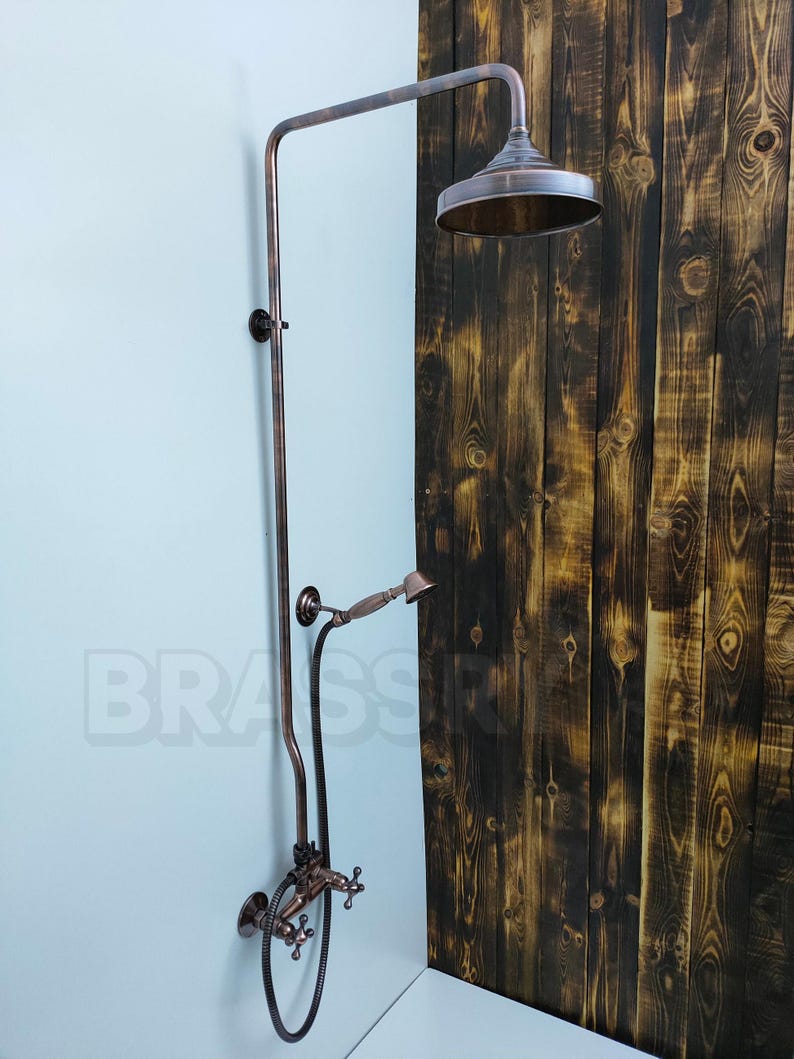 Rustic artisan bathroom shower set in patina finish

