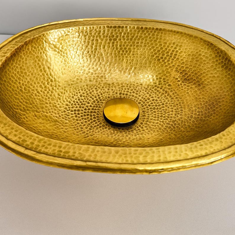 Rustic hammered brass oval bathroom sink handmade in Morocco