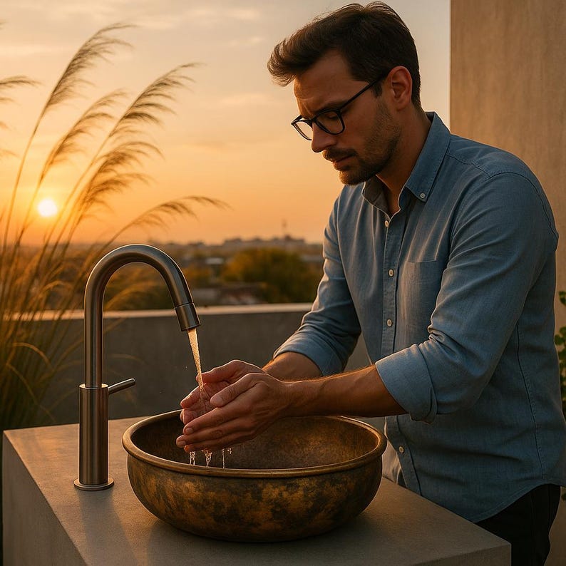 Rustic modern vanity bowl sink with golden hammered interior