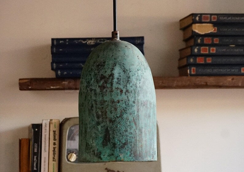 Small Moroccan hammered copper pendant light, handcrafted in aged finish, perfect for cozy nooks, hallways, cafés, and rustic interiors

